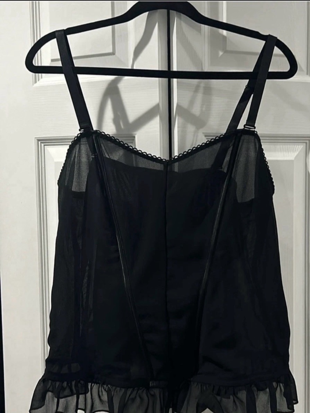 Torrid Black Sheer Ruffl Mesh Bustier Corset with Lace Trim and Ruffle Size 3X